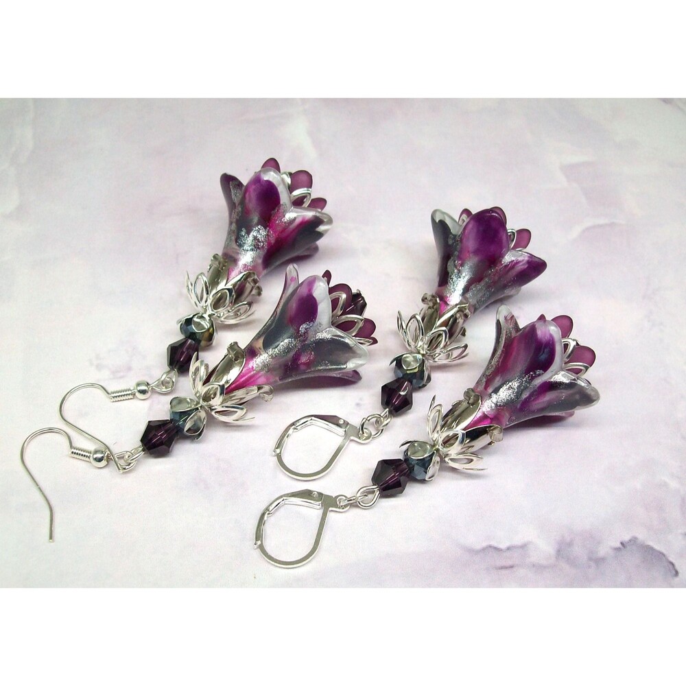 Boho Floral Earrings Silver Jewelry, Hand Painted, Artisan Crafted Flower Gifts